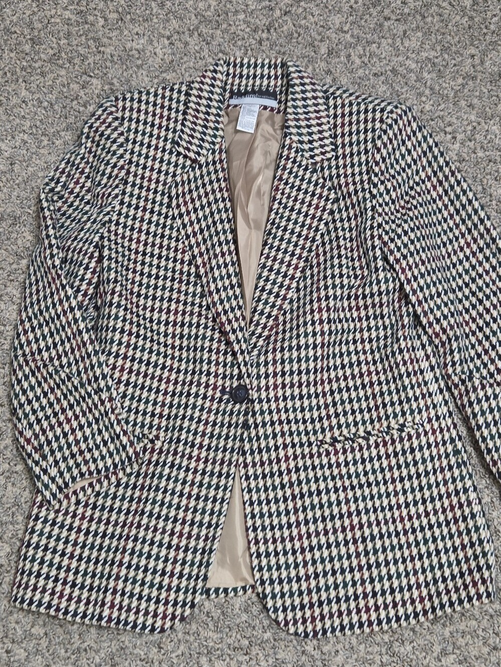 Houndstooth Pattern Men's Blazer in Black, White & Burgundy VINTAGE